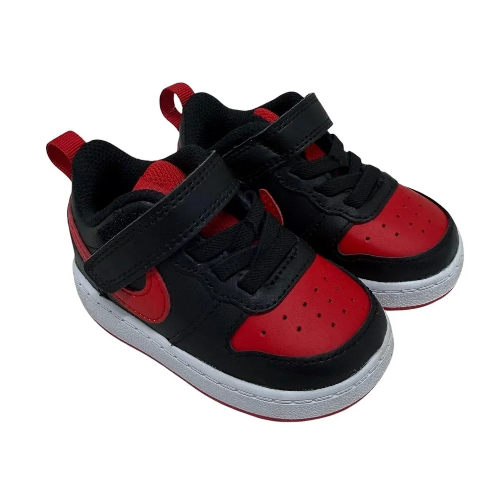 Nike Court Borough Low 2 Toddler Black Red Sneakers Size 4C Street style